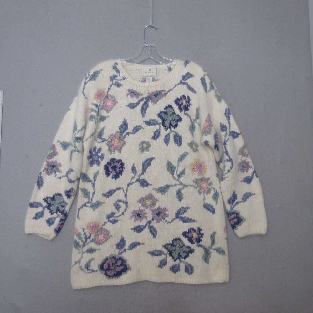 Vintage Express Tricot Sweater Small‎ Floral Cottage Core Hand Knit Silk Angora